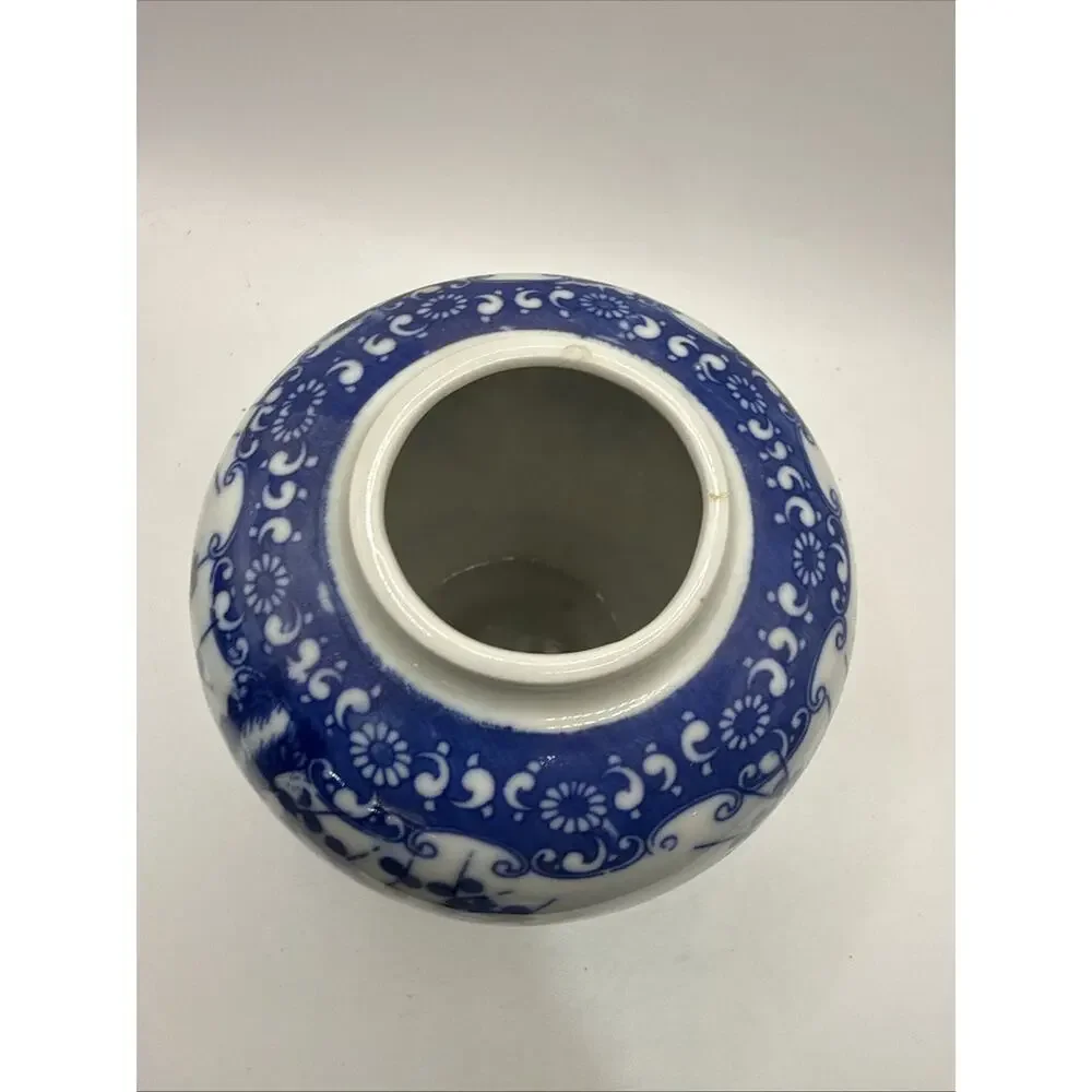 Vintage Chinese Blue & White Porcelain Prunus Blossom Ginger Jar Vase 5” *